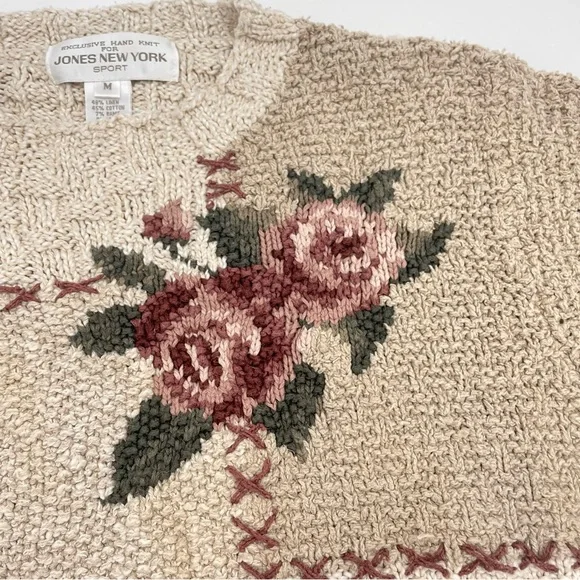 Vintage Sweater Handknit Cottagecore‎ Momcore Linen Cotton Ramie Medium Women - Picture 7 of 9